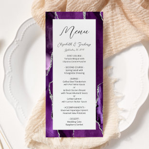 Modern Purple Silver Agate Wedding Menu