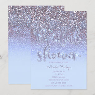 Modern Purple Silver Glam Glitter Bridal Shower Invitation