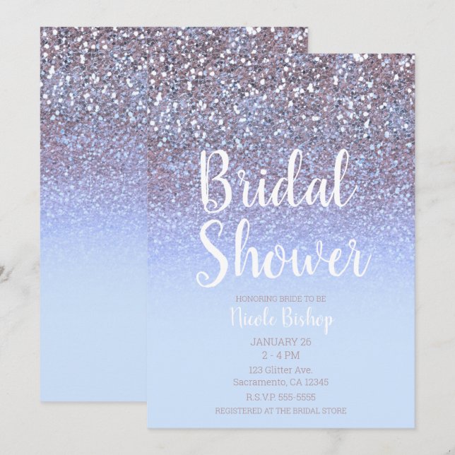 Modern Purple Silver Glam Glitter Bridal Shower Invitation (Front/Back)