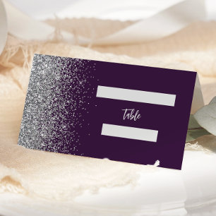Modern Purple Silver Glitter Edge Wedding Place Card