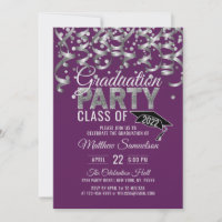 Modern Purple Silver Glitter GRADUATION Party Invi