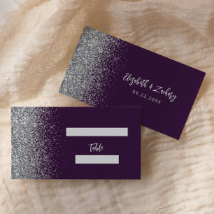 Modern Purple Silver Glitter Wedding Place Card