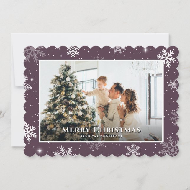 Modern Purple Snowflake Merry Christmas Photo Holiday Card (Front)