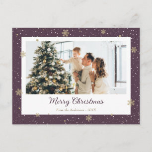 Modern Purple Snowflake Photo Christmas Holiday Postcard