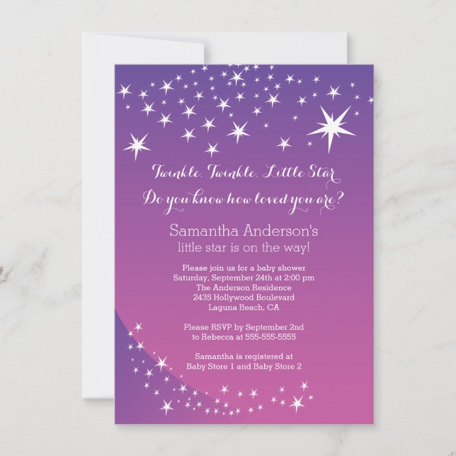 Modern Purple Star Baby Shower Invitation (Front)