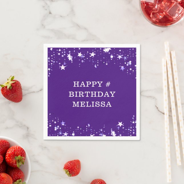 Modern Purple Stars Any Age Birthday Your Text Napkin (Insitu)