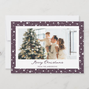 Modern Purple Stars Photo Merry Christmas Holiday Card