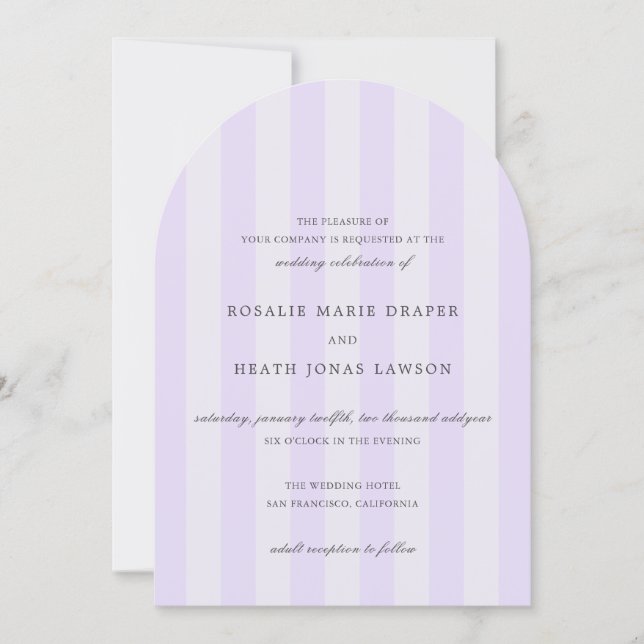 Modern Purple Stripes Elegant Wedding Invitation (Front)