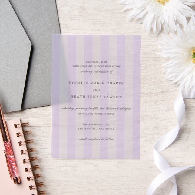 Modern Purple Stripes Elegant Wedding Vellum Invitations (Wedding)