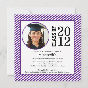 Modern Purple Stripes Photo Graduation invitation