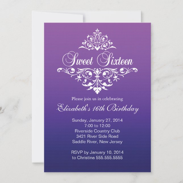 Modern Purple Sweet Sixteen Birthday Party Invitation (Front)