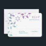 Modern Purple   Teal Bat Mitzvah RSVP Cards<br><div class="desc">Pretty RSVP Cards for Bat Mitzvah party featuring Star of David and pretty,  swirling Tree of Life leaves in modern purple and teal watercolor.</div>