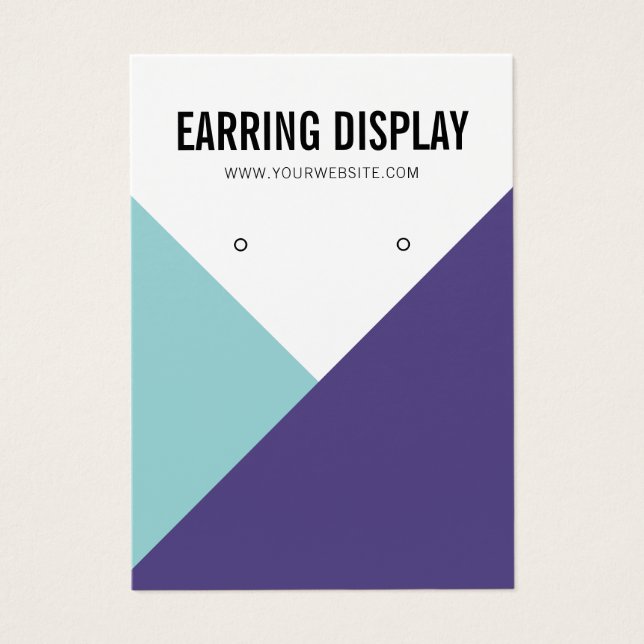 Modern purple teal colorblock logo earring display (Front)
