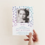 Modern Purple   Teal Photo Bat Mitzvah Invitations<br><div class="desc">Pretty tree of life Bat Mitzvah invitations which can be customised online with your own photo and text. Featuring swirly watercolor leaves and Star of David in modern purple and teal. Unique invitations for an elegant Bat Mitzvah party.</div>