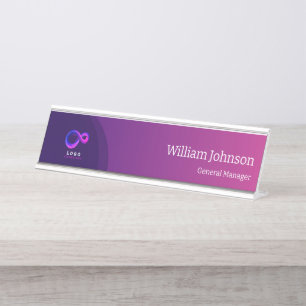 Modern Purple Technology Custom Logo Desk Name Plate