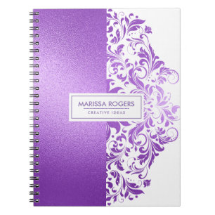 Modern Purple Texture & Swirls On White Notebook