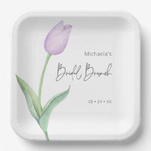 Modern Purple Tulip Solo Bridal Brunch Luncheon Paper Plate