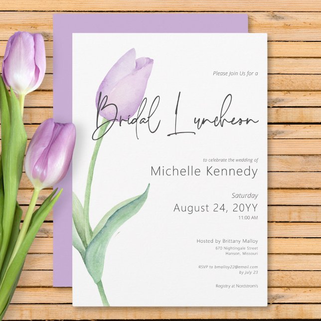 Modern Purple Tulip Solo Bridal Luncheon Invitation (Modern Purple Tulip Solo Bridal Luncheon Invitation)
