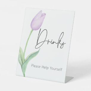 Modern Purple Tulip Solo Bridal Shower Drinks Pedestal Sign