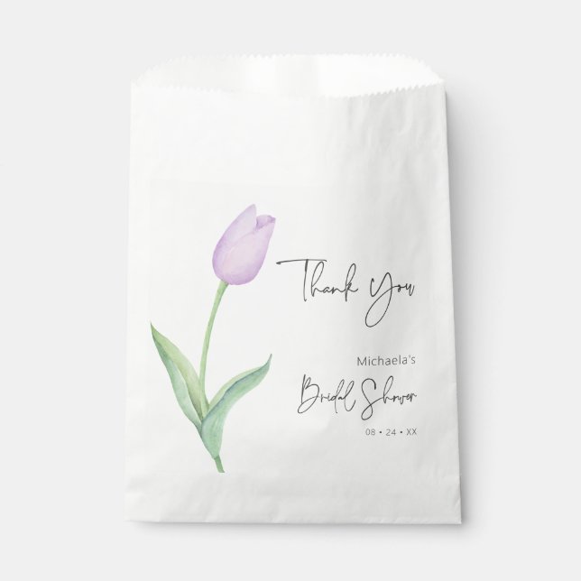 Modern Purple Tulip Solo Bridal Shower Favour Bags (Front)