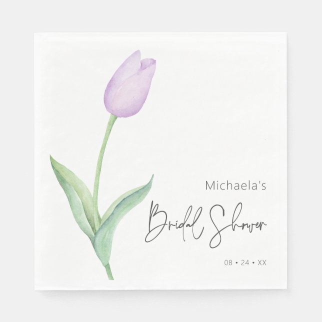 Modern Purple Tulip Solo Bridal Shower Luncheon Napkin (Front)