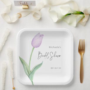 Modern Purple Tulip Solo Bridal Shower Luncheon Paper Plate