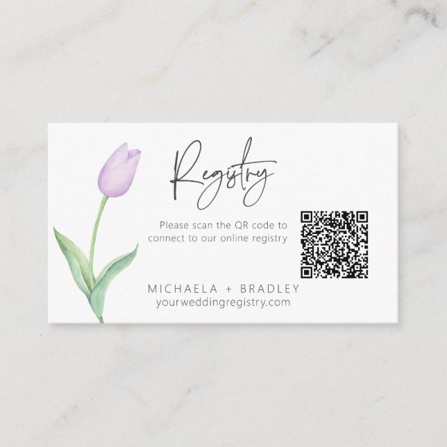 Modern Purple Tulip Solo Bridal Shower Registry Enclosure Card (Front)