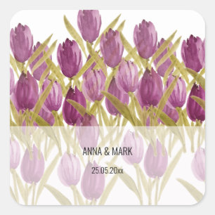 Modern Purple Tulips Watercolor Art Square Sticker