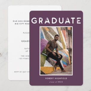 Modern Purple Typography Photo 2022 Graduation Invitation
