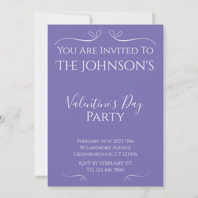 Modern Purple Valentines Day Party Invitation (Front)