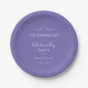 Modern Purple Valentines Day Party Paper Plate