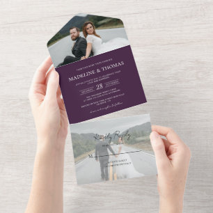 Modern Purple Violet 2 Photo RSVP Wedding  All In One Invitation