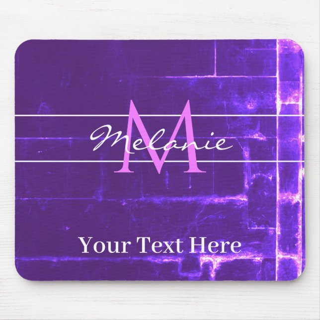 Modern Purple Violet Bricks Monogram Mouse Mat (Front)