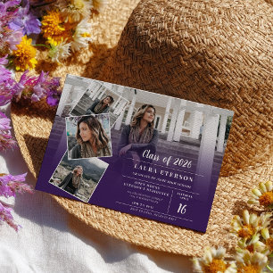 Modern purple violet minimalist photo graduation invitation