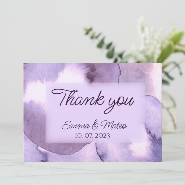 Modern purple violet watercolor  thank you card (Standing Front)
