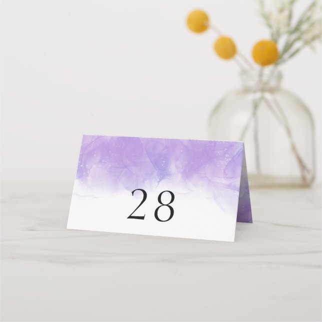 Modern Purple Violet Wedding Folded Place Card (Back)