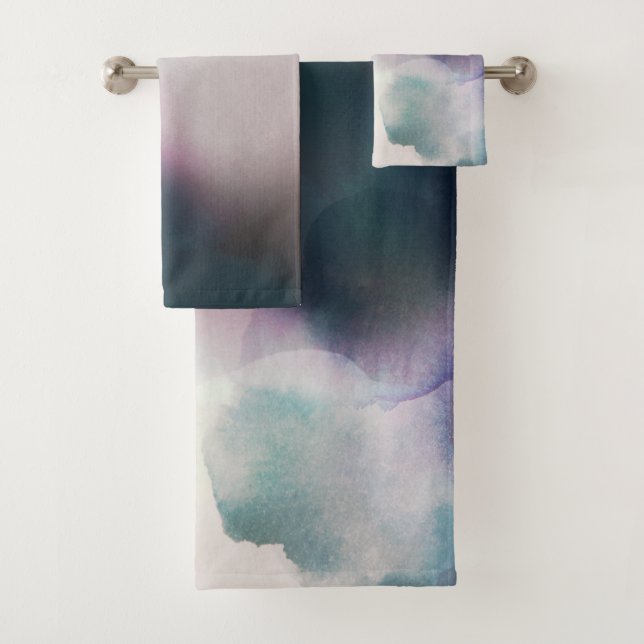 Modern Purple Watercolor Abstract Bath Towel Set (Insitu)
