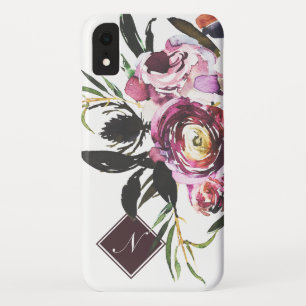 Modern Purple Watercolor Chic Floral Monogram iPhone XR Case