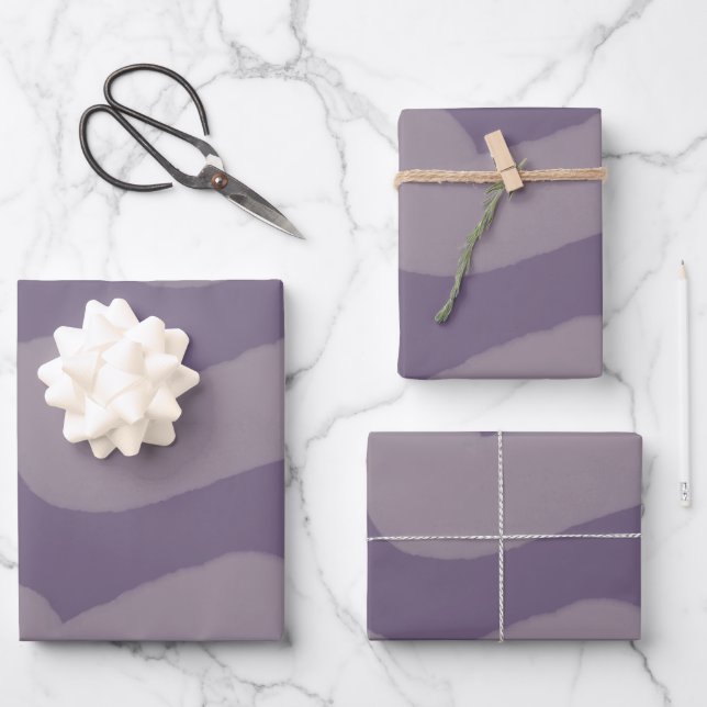 Modern Purple Watercolor Stripes Holidays Wrapping Paper Sheet (Front)