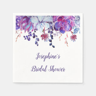 Modern Purple Watercolor Succulents Bridal Shower Napkin