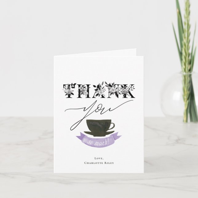 Modern Purple Watercolor Tea Party Thank You Card (Front)