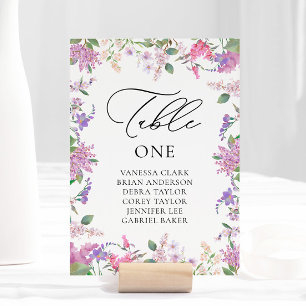 Modern Purple Watercolor Wildflowers Wedding Table Number