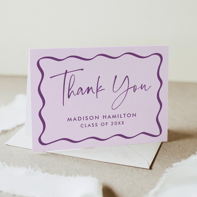 Modern Purple Wavy Frame Photo Graduation Thank You Card (Creator Uploaded)