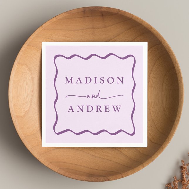 Modern Purple Wavy Frame Wedding Napkin (Creator Uploaded)