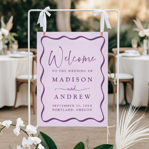 Modern Purple Wavy Frame Wedding Welcome Poster