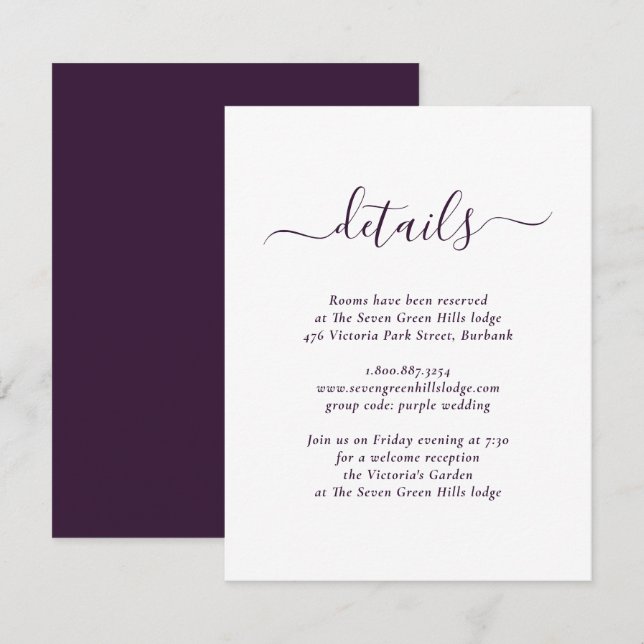 Modern Purple Wedding Enclosure Card (Front/Back)