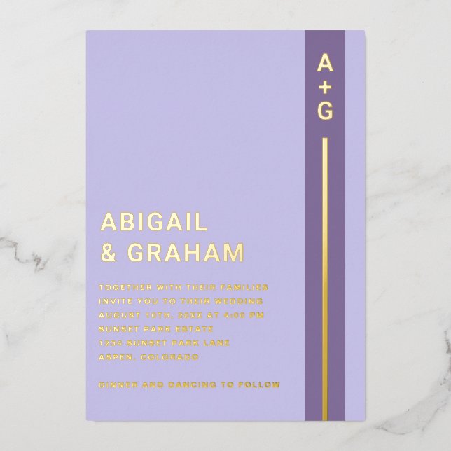 Modern Purple Wedding Foil Invitation (Front)