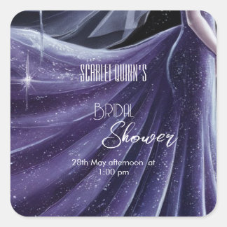 Modern purple wedding gown bridal shower square sticker