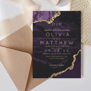 Modern Purple Wedding Monogram Luxury Wedding Invitation