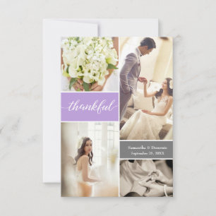 Modern Purple Wedding Photo Thankful Script Thank You Card